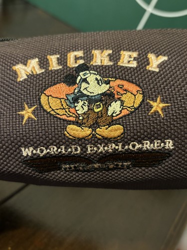 Vintage Disney Mickey Mouse World Explorer Pencil Case Bag - Brown Canvas - Vtg - Bild 7 von 8
