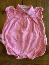 Ralph Lauren Girls Pink Pique Collared Short Sleeve Romper One-Piece 9M