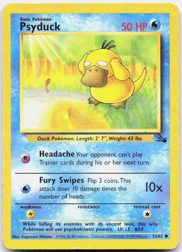 Psyduck 53/62 Common Fossil Pokemon Unlimited Heavily Played