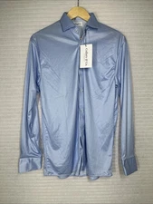 Collars & Co Polo Shirt Mens S Blue Houndstooth Performance Dress Collar FLAW