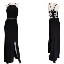 Morgan Co Open Corset Back Prom Dress 6 Halter Evening Gown Bead Elegant Glam