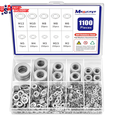 #ad 1100 Pcs Flat Washers Assortment Kit – 304 Stainless Steel 9 Metric Sizes M2–M $12.80