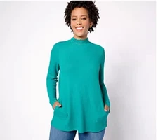 NWT - LOGO by Lori Goldstein Metallic Waffle Knit Mock Neck - Small