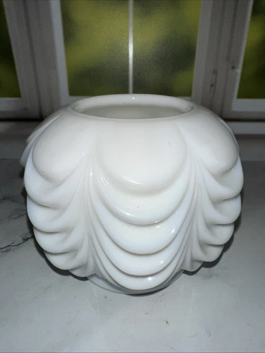 Antique Fostoria Milk Glass Vase Heavy Drape Pattern 4” Tall