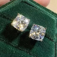 4Ct Certified Cushion Cut Diamond Solitaire Studs-Amazing Shine  Bling 