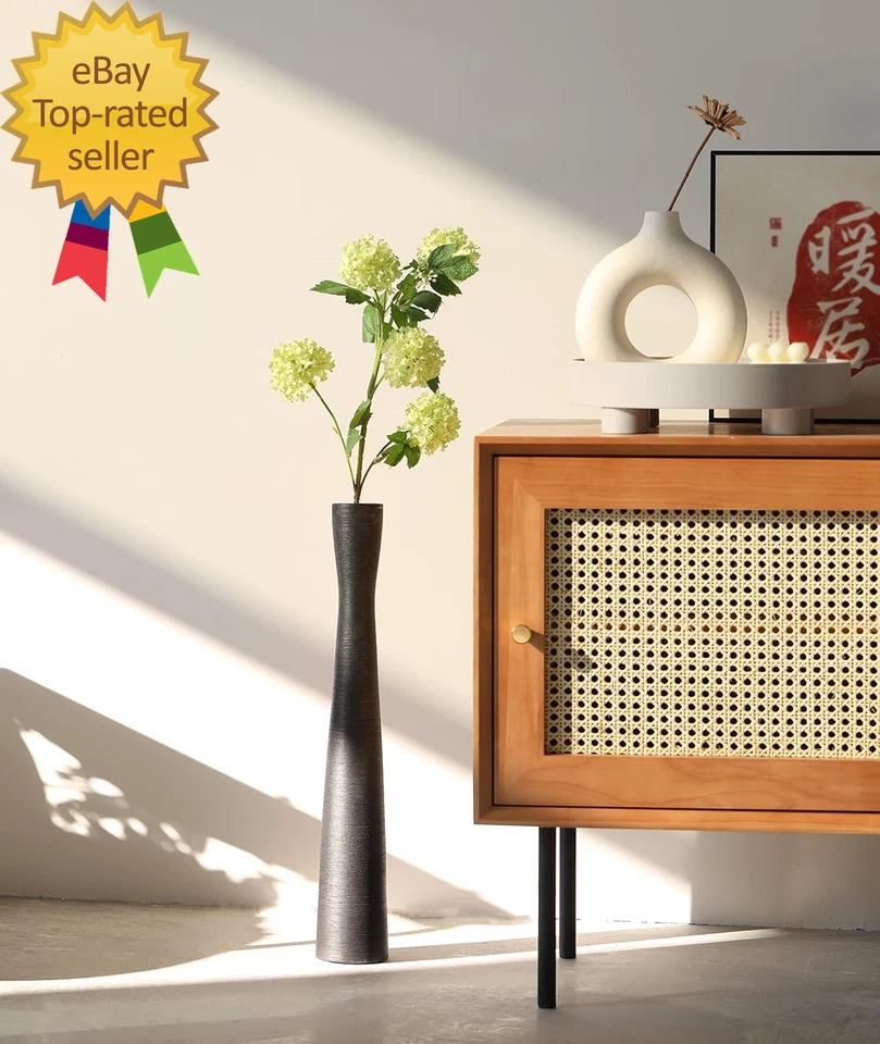 Jarrón de piso negro de 20" de alto jarrones de cerámica grandes ajustados largos mate florero para pampas G Foto 4 de 4