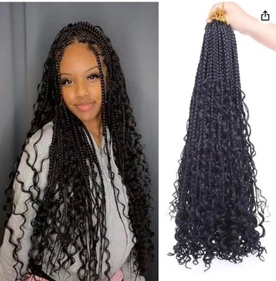Xtrend 24 Zoll 8 Packungen Boho Box Zöpfe gehäkeltes Haar mit lockigem Haar schwarz 1B