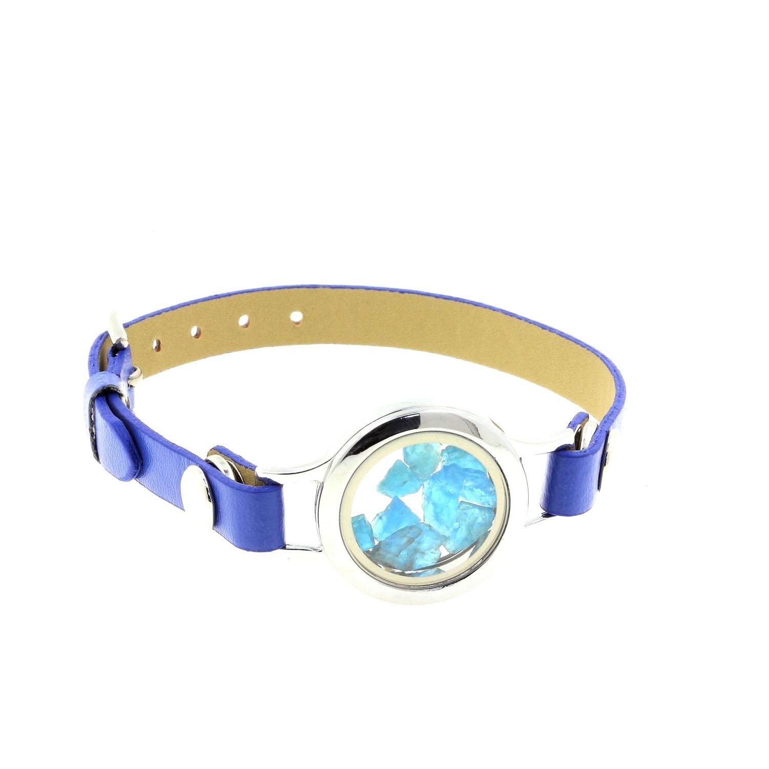 Bracelet apatite bleu néon brut de 25 mm, montre en pierre naturelle bleue