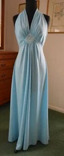 GORGEOUS! Vtg 70s Sexy Empire Halter Rhinestone Party Summer Pool Maxi Dress! S