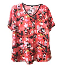 Disney Minnie Mouse Love Valentine  s Scrub Top Women  s Size Large VGUC