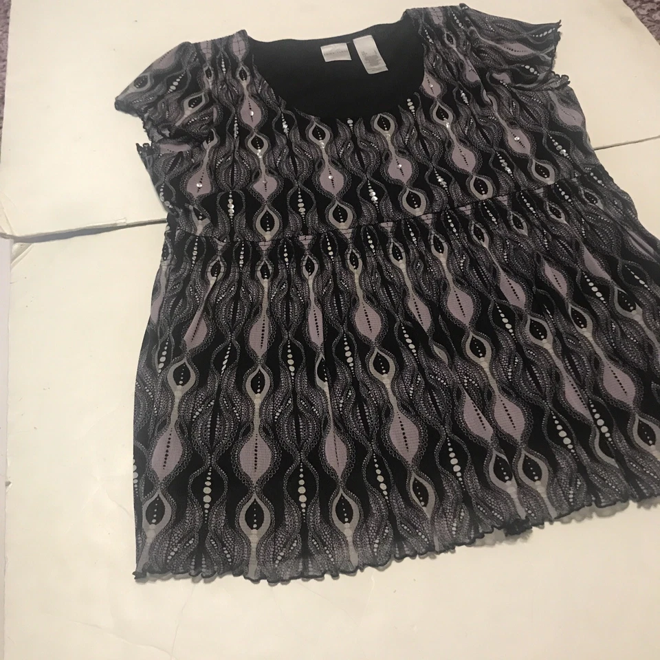 Блузка Emma James размер L черная фиолетовая с блестками рукава-крылышки 3778 - Изображение 2 из 4