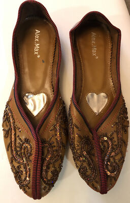 Beaded Boho Ballet Flats Shoes Hippie Bohemian Slip On By Alex Max Sz 7.5 EU 40