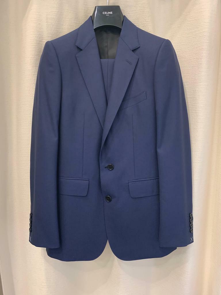 Celine Hedi Slimane Navy Classic Suit Wool Canvas US 34 EU 44