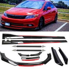 Gloss Black Strut Rod Front Bumper Lip Spoiler Splitter For Honda Civic Si EX LX