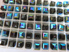 12 Swarovski Crystal Cube Beads in 8mm Morion AB. 5601