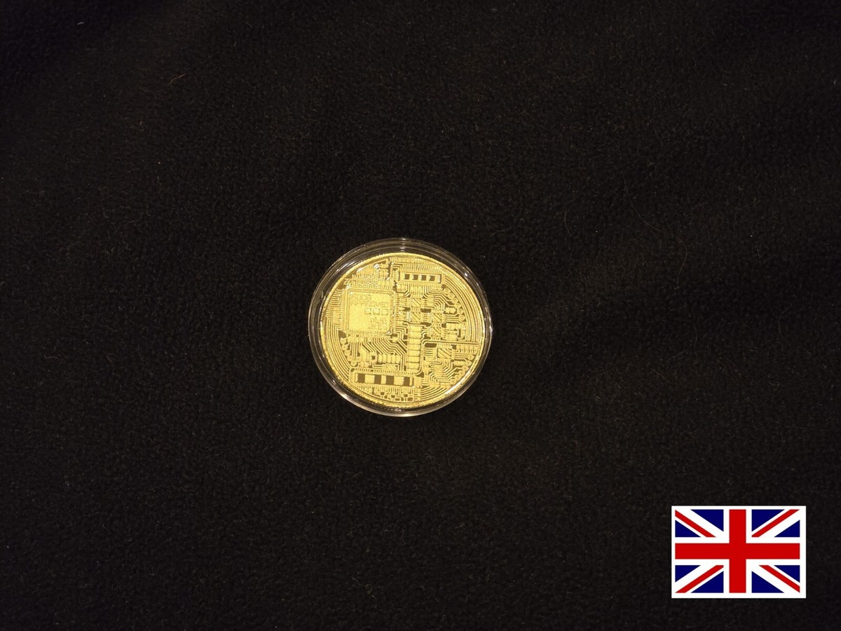 Gold-Plated Bitcoin Collectible Coin – 40mm Physical BTC Token, High Relief, UK Stock