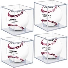 Baseball Display Case 4 Pack, UV Protected Acrylic Square Baseball Holder, Clear