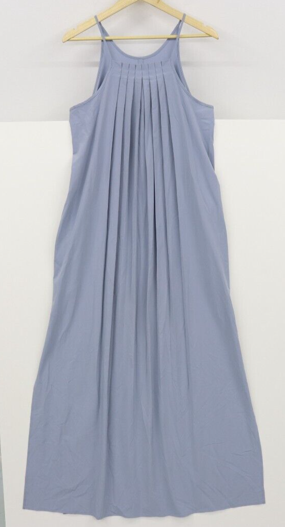 Athleta Hayes Pleated Maxi Dress Women Small Tall Dusty Blue Sleeveless  Pockets | eBay