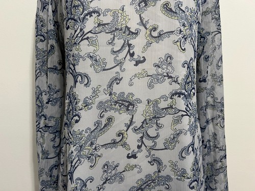 Motherhood Maternity Top Blouse Periwinkle Paisley Ombré w/Sequin Trim Sz L NWOT - Picture 3 of 17