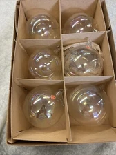 BEAUTIFUL VTG Box East Germany Iridescent Art Glass Round Ornament 4" W/ Sticker