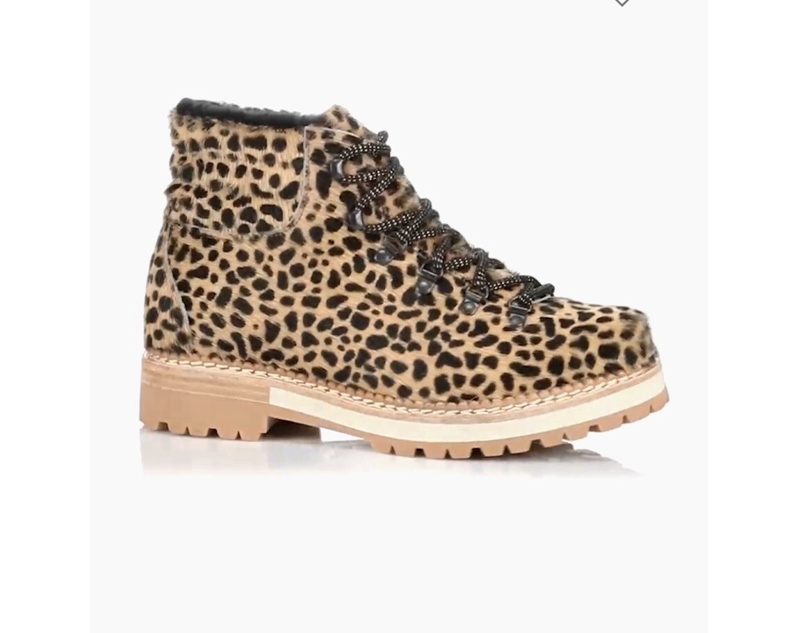 Montelliana 1965 Marlen Shearling-Lined Leopard-Print Calf Hair Hiking  Boots New