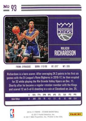 2016-17 Panini Studio #93 Malachi Richardson NM-MT Sac Kings J2M