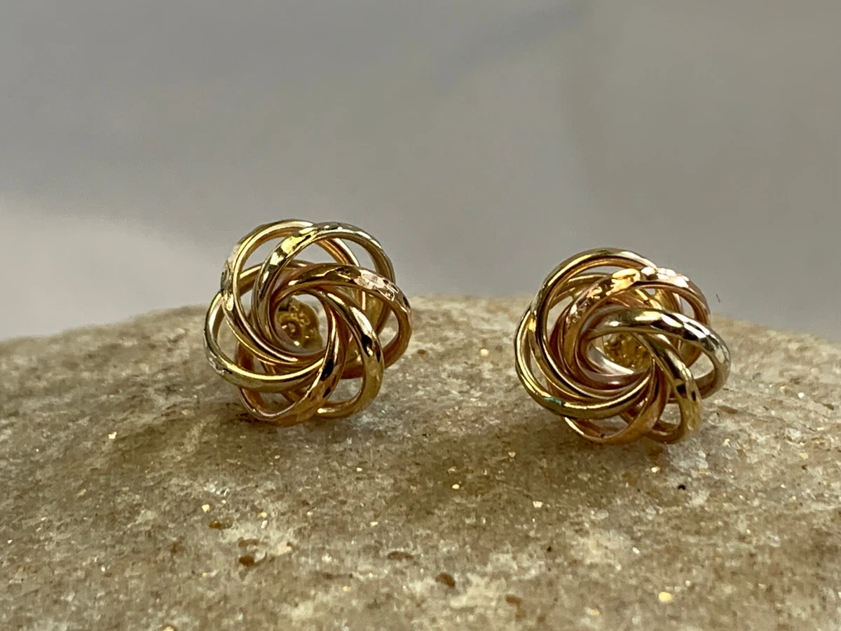 14K Yellow Rose White Gold Earrings MA Hollow Swirl Stud Pierced 2.09g Jewelry