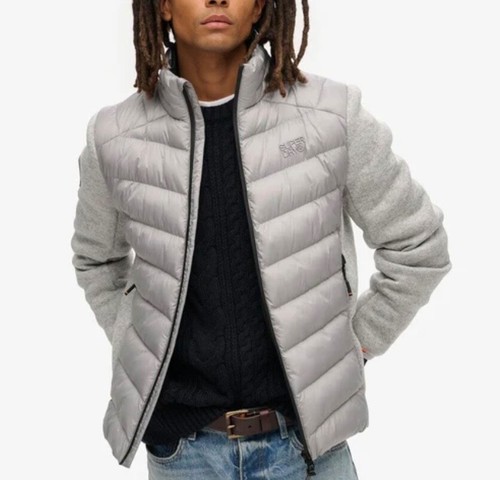 SUPERDRY Storm Knit Grey Marl Hybrid Bomber Jacket    Size M RRP £ 99. 99 - Picture 1 of 6