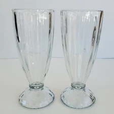 Set of 2 Milkshake Soda Fountain Glasses 7.5" Clear Pedestal Ribbed