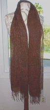 LONG SCARF SHAWL WRAP 69" X 20" PLUS FRINGE TWO TONE BROWN DESIGN 