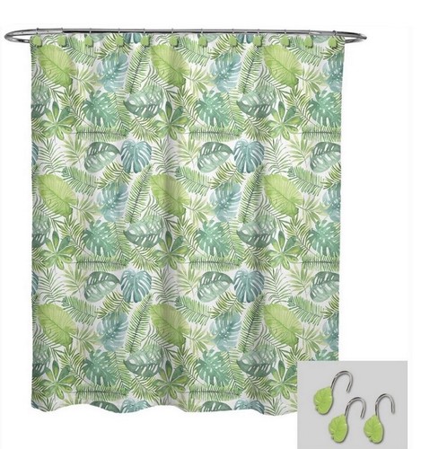 Avanti Palm Leaf Cloth Shower Curtain & Hook Set Summer Beach House Tropical