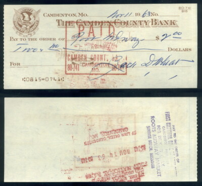 CK144 Zack Wheat Signature Signed Autographed 1963 Check Authentic Auto