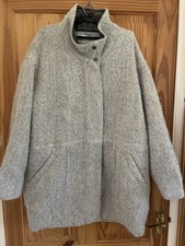Poetry Wool Alpaca Mohair Pale Grey Mid Length Coat Size 14 Excellent Rrp £395