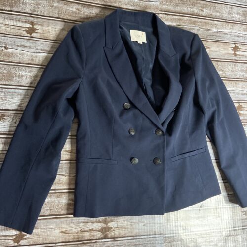 Loft Petite Womens Hook Front Navy Blue Notch Collar Blazer Size 2P NWOT