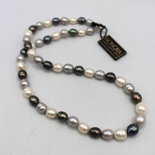 Honora Collection Grau Weiß & Silber Barock Perlenkette 925 Silber 18"