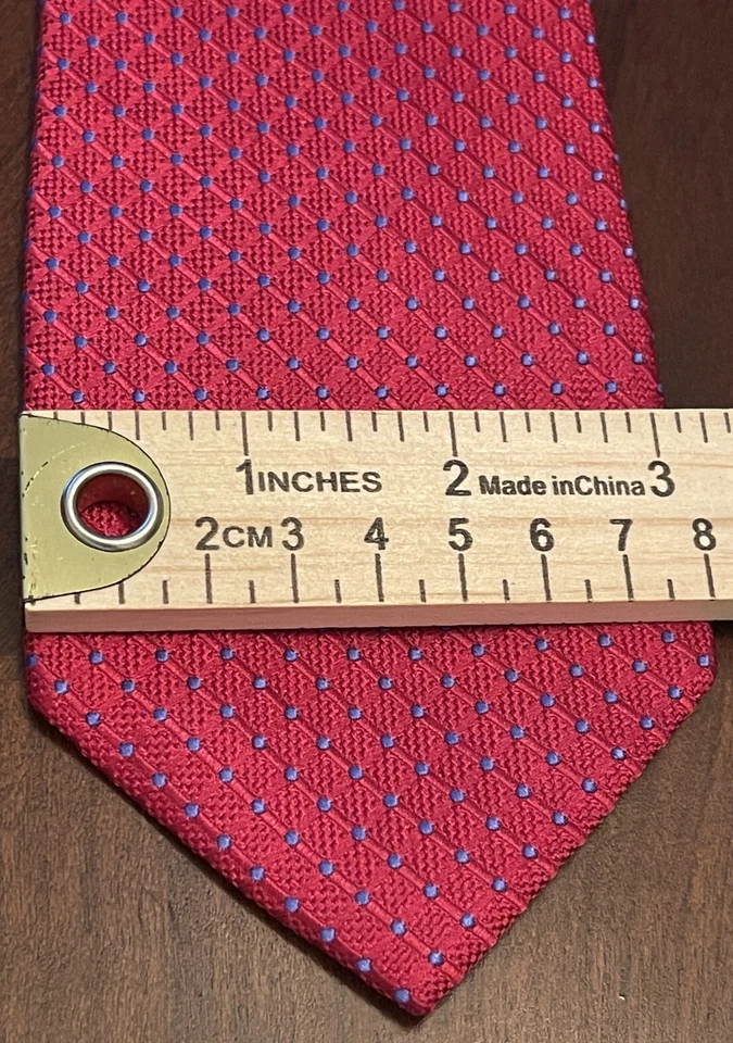 Corbata Tommy Hilfiger roja con puntos azules 100 % seda para hombre hecha en China Foto 4 de 4