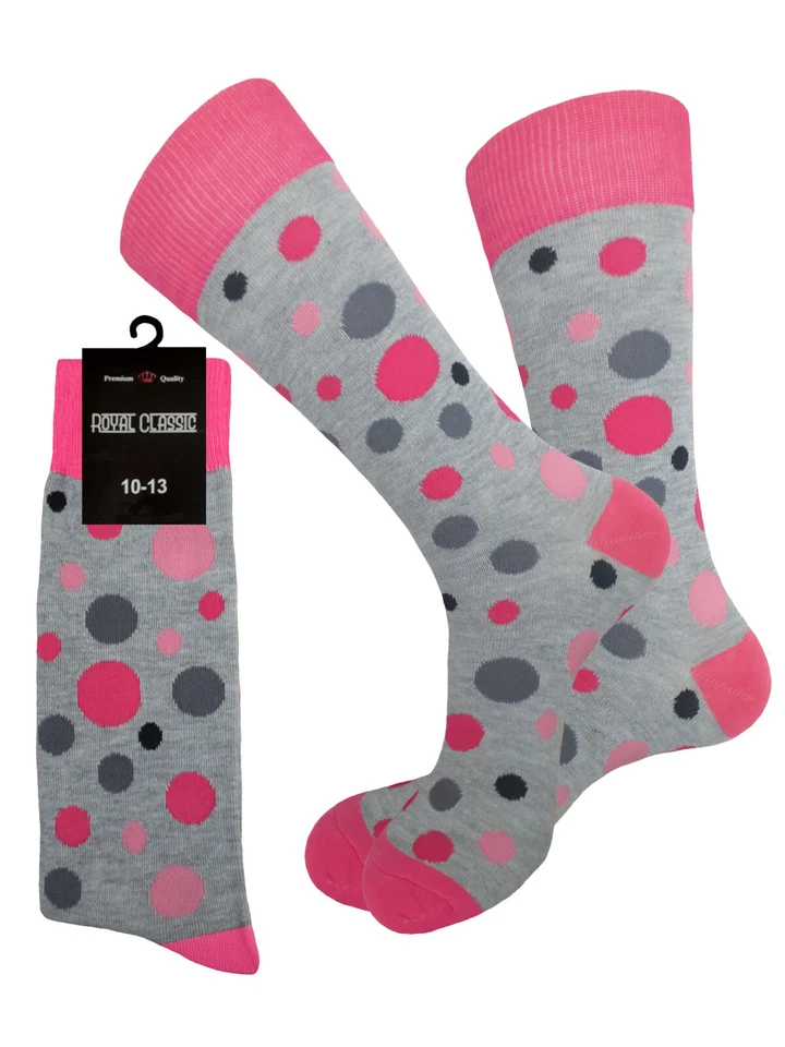 UN PAR DE CALCETINES DE VESTIR ROSA GRIS LUNARES NOVEDAD ALGODÓN CALCETINES 10-13 Foto 4 de 4