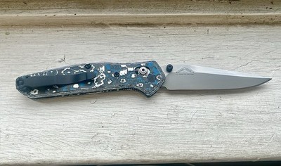 Benchmade 943 OSBORNE, RARE    1/1  GORGEOUS Blue Rect. CF + TITANIUM CLASS