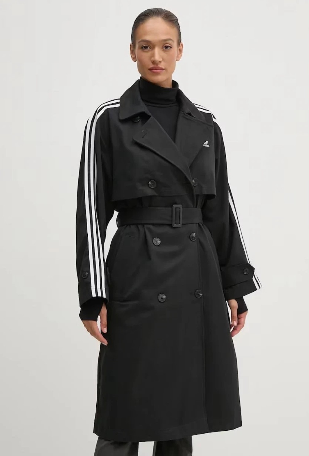 Adidas Originals Twill Trench Coat Black White Small UK 8-10 IZ0381