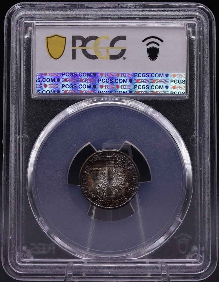 1945-D Mercury Dime 10C Silver PCGS MS67+ FB Full Bands Gem Rainbow Toned - Image 2 of 4