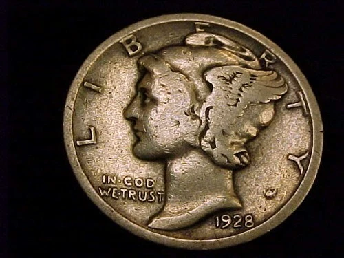1928-D  Mercury Dime, a Good to Very Good Grade Coin