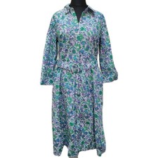 Talbots Fit & Flare Purple Blue Spring Floral Dress Size 14 Cotton Pockets Belt