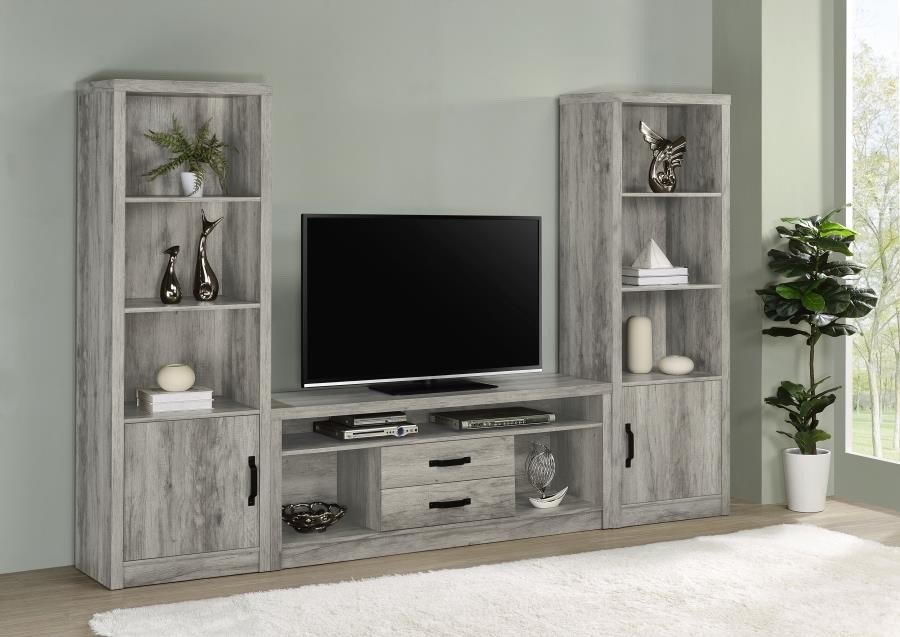 RUSTIC 3 PC GREY DRIFTWOOD TV CONSOLE ENTERTAINMENT CENTER STORAGE MEDIA TOWERS