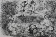 Lucien-Philippe MORETTI : Rencontre divine, LITHOGRAPHIE Originale signée, 1984