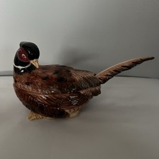 Fitz & Floyd Pheasant Bird Gravy Boat or Small Soup Tureen w Lid & Ladle Taiwan