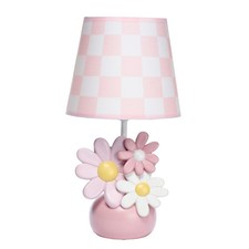 Lambs Ivy Daisy Dreams Hand-Painted Pink Floral Lamp w/ Shade and LED Bulb