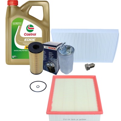 BOSCH Inspektionspaket 4L CASTROL EDGE 5W30 LL Öl für VW PASSAT B5 1.9 TDI SKODA