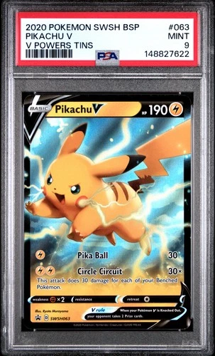2020 POKEMON SWSH BLACK STAR PROMO V POWERS TINS #063 PIKACHU V PSA 9