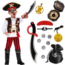 Kids Pirate Costume Set for Dress Up, Role Play, Parties, Gifts 5-6 Years