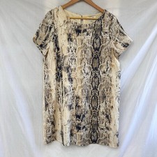 She + Sky Dress Size Large Snake Print Shift Short Sleeve Animal Print Lined EUC